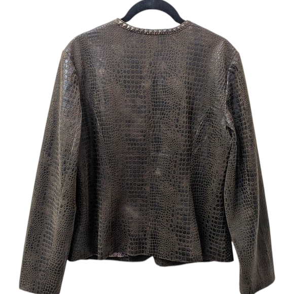 Chico's Faux Alligator Textured Dark Brown Beaded Jacket (M) - Picture 2 of 9
